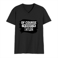 Male V Neck T-Shirt | Regular Fit | 180 GSM Bio-Washed Cotton | DTF Print | Double Stitched, Pre-Shrunk | Men | Personalized | DTF | Bold Typography | Sarcasm | Self-assertion | Everyday | Humorous | Of Course I’m Right - front - Black - mockup 1