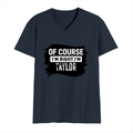 Male V Neck T-Shirt | Regular Fit | 180 GSM Bio-Washed Cotton | DTF Print | Double Stitched, Pre-Shrunk | Men | Personalized | DTF | Bold Typography | Sarcasm | Self-assertion | Everyday | Humorous | Of Course I’m Right - front - Navy Blue - mockup 1