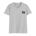 Male V Neck T-Shirt | Regular Fit | 180 GSM Bio-Washed Cotton | DTF Print | Double Stitched, Pre-Shrunk | Men | Personalized | DTF | Bold Typography | Sarcasm | Self-assertion | Everyday | Humorous | Of Course I’m Right - left pocket - Grey Melange - mockup 3