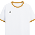 Ringer T-shirt | Unisex Regular Fit | 100% Cotton DTF/DTG | Contrast Rib Neck Bio Washed Pre-Shrunk | Adults | Personalized | DTF | Typographic | Identity | Everyday | Assertive | The Favorite One - right pocket - Mustard yellow off white - mockup 4