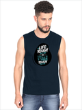 Men's Sleeveless T-Shirt | Regular Fit | 180 GSM Bio-Washed Cotton | Pre-Shrunk, Double Stitched | Men | Personalized | DTF | Typographic | Inner Strength | Perseverance | Everyday | Empowering | Life Rough, I’m Tough - front - Navy Blue - mockup 1