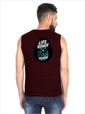 Men's Sleeveless T-Shirt | Regular Fit | 180 GSM Bio-Washed Cotton | Pre-Shrunk, Double Stitched | Men | Personalized | DTF | Typographic | Inner Strength | Perseverance | Everyday | Empowering | Life Rough, I’m Tough - back - Maroon - mockup 2