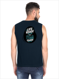 Men's Sleeveless T-Shirt | Regular Fit | 180 GSM Bio-Washed Cotton | Pre-Shrunk, Double Stitched | Men | Personalized | DTF | Typographic | Inner Strength | Perseverance | Everyday | Empowering | Life Rough, I’m Tough - back - Navy Blue - mockup 2