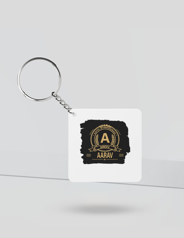 Keychain | Rectangle, Square, Slim Options | Acrylic UV Printed | Fade-Proof, Glossy Finish | Unisex | Personalized | Bold Typography | Heritage | Birthdays | Assertive - front_Square - Square - White - mockup 1