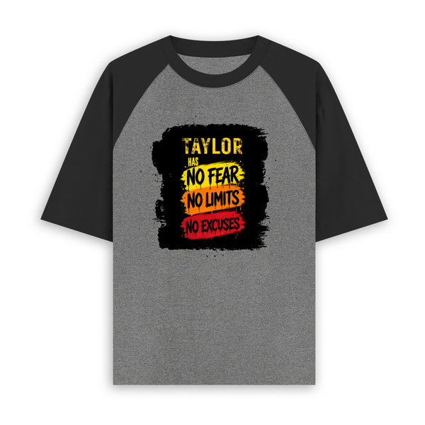 Unisex Oversized Raglan T-Shirt | Oversized Fit | 100% Cotton | Two-Tone Contrast Sleeves | Adults | Personalized | DTG | Grunge | Resilience | Everyday Encouragement | Empowering | No Fear, No Limits - front - mockup 1