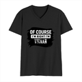 Male V Neck T-Shirt | Regular Fit | 180 GSM Bio-Washed Cotton | DTF Print | Double Stitched, Pre-Shrunk | Men | Personalized | DTF | Typographic | Identity | Humor | Everyday | Humorous | Of Course, I’m Right - front - Black - mockup 1