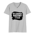 Male V Neck T-Shirt | Regular Fit | 180 GSM Bio-Washed Cotton | DTF Print | Double Stitched, Pre-Shrunk | Men | Personalized | DTF | Typographic | Identity | Humor | Everyday | Humorous | Of Course, I’m Right - front - Grey Melange - mockup 1