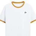 Ringer T-shirt | Unisex Regular Fit | 100% Cotton DTF/DTG | Contrast Rib Neck Bio Washed Pre-Shrunk | Adults | Personalized | DTF | Minimalist | Self-expression | Confident | The Favorite One - left pocket - Mustard yellow off white - mockup 3