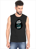 Men's Sleeveless T-Shirt | Regular Fit | 180 GSM Bio-Washed Cotton | Pre-Shrunk, Double Stitched | Men | Personalized | DTF | Bold Typography | Overcoming Challenges | Inspirational | Life Rough, I’m Tough - front - Black - mockup 1