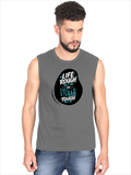Men's Sleeveless T-Shirt | Regular Fit | 180 GSM Bio-Washed Cotton | Pre-Shrunk, Double Stitched | Men | Personalized | DTF | Bold Typography | Overcoming Challenges | Inspirational | Life Rough, I’m Tough - front - Charcoal Melange - mockup 1