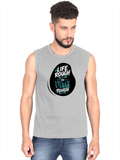 Men's Sleeveless T-Shirt | Regular Fit | 180 GSM Bio-Washed Cotton | Pre-Shrunk, Double Stitched | Men | Personalized | DTF | Bold Typography | Overcoming Challenges | Inspirational | Life Rough, I’m Tough - front - Grey Melange - mockup 1