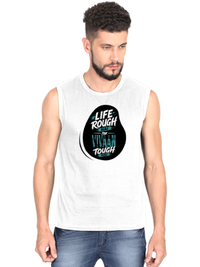 Men's Sleeveless T-Shirt | Regular Fit | 180 GSM Bio-Washed Cotton | Pre-Shrunk, Double Stitched | Men | Personalized | DTF | Bold Typography | Overcoming Challenges | Inspirational | Life Rough, I’m Tough