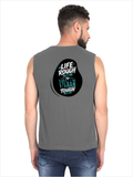 Men's Sleeveless T-Shirt | Regular Fit | 180 GSM Bio-Washed Cotton | Pre-Shrunk, Double Stitched | Men | Personalized | DTF | Bold Typography | Overcoming Challenges | Inspirational | Life Rough, I’m Tough - back - Charcoal Melange - mockup 2