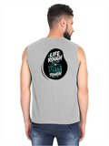 Men's Sleeveless T-Shirt | Regular Fit | 180 GSM Bio-Washed Cotton | Pre-Shrunk, Double Stitched | Men | Personalized | DTF | Bold Typography | Overcoming Challenges | Inspirational | Life Rough, I’m Tough - back - Grey Melange - mockup 2