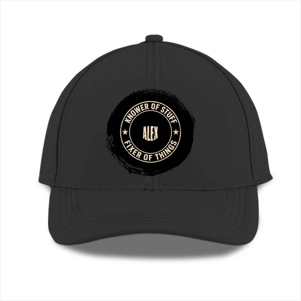 Sports Cap | Adjustable Fit | Polyester | Breathable, Perforated Panels, Embroidery/DTF Printing | Unisex | Personalized | DTF | Grunge | Self-identification | Skills | Everyday | Empowering - front - Black - mockup 1