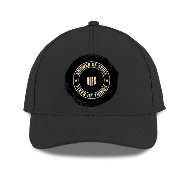 Sports Cap | Adjustable Fit | Polyester | Breathable, Perforated Panels, Embroidery/DTF Printing | Unisex | Personalized | DTF | Grunge | Self-identification | Skills | Everyday | Empowering - front - Black - mockup 1