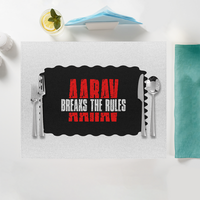 Placemat | Home & Event Dining | 100% Polyester | Durable, Fade-Proof, Soft | Unisex | Personalized | Bold | Rebellion | Family Roles (son) | Everyday | Assertive - front - White - mockup 1