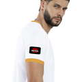 Ringer T-shirt | Unisex Fit | 100% Cotton DTG Print | Contrast Rib Neck | Adults | Personalized | DTG | Bold | Rebellion | Family Roles (son) | Everyday | Assertive - right sleeve - Mustard yellow off white - mockup 6