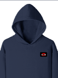 Pullover Hoodie | Unisex Regular Fit | Tri-Layer Cotton Blend | DTG | All-Season Comfort, Ribbed Cuff & Hem | Adults | Personalized | Bold | Rebellion | Family Roles (son) | Everyday | Assertive - left pocket - Navy Blue - mockup 3