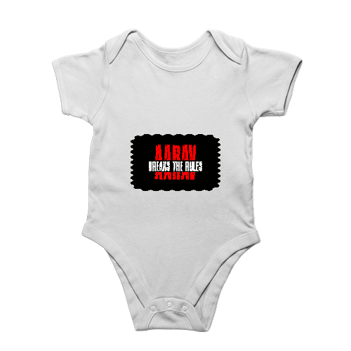 Baby Romper | 0-12 Months Regular Fit | 180 GSM Bio-Washed Cotton Blend | Double Stitched, Pre-Shrunk | Unisex | Personalized | DTF | Bold | Rebellion | Family Roles (son) | Everyday | Assertive - front - White - mockup 1