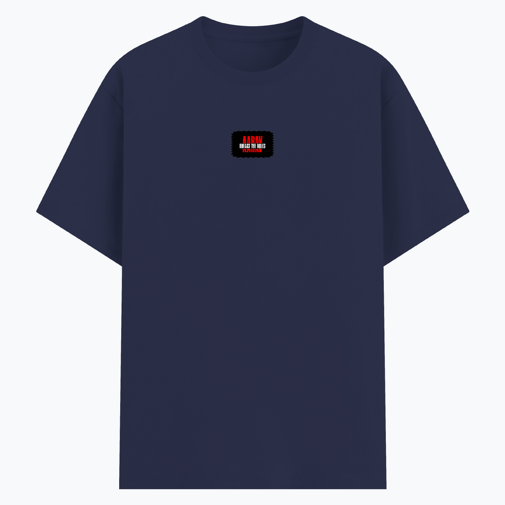 Basic T-Shirt | Unisex Fit | Poly-Cotton Blend | Bio & Silicon Washed | Durable Lycra Rib Neck | Adults | Personalized | DTG | Bold | Rebellion | Family Roles (son) | Everyday | Assertive - front - Navy Blue - mockup 1