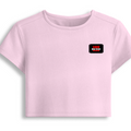Female Baby Tee | Cropped Fitted | Cotton Spandex Blend | Pre-shrunk Stretch | Women's | Personalized | DTF | Bold | Rebellion | Family Roles (son) | Everyday | Assertive - left pocket - Light Baby Pink - mockup 3