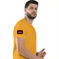 Women's Classic Crew T-Shirt | Regular Fit | 180 GSM Bio-Washed Cotton | DTG Print | Double Stitched | Pre-Shrunk | Personalized | DTG | Bold | Rebellion | Family Roles (son) | Everyday | Assertive - right sleeve - Golden Yellow - mockup 6