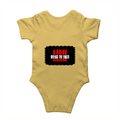Baby Rompers | 0-12 Months Regular Fit | 180 GSM Bio-Washed Cotton | Double Stitched, Pre-Shrunk | Unisex | Personalized | DTG | Bold | Rebellion | Family Roles (son) | Everyday | Assertive - back - Yellow - mockup 2