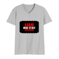 Male V Neck T-Shirt | Men's Regular Fit | 180 GSM Bio-Washed Cotton | DTG Print | Double Stitched, Ribbed Neck | Personalized | DTG | Bold | Rebellion | Family Roles (son) | Everyday | Assertive - front - Grey Melange - mockup 1