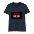 Male V Neck T-Shirt | Men's Regular Fit | 180 GSM Bio-Washed Cotton | DTG Print | Double Stitched, Ribbed Neck | Personalized | DTG | Bold | Rebellion | Family Roles (son) | Everyday | Assertive - front - Navy Blue - mockup 1