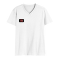 Men's V-Neck T-Shirt | Regular Fit | 180 GSM Bio-Washed Cotton | DTG Print | Double Stitched, Pre-Shrunk | Personalized | DTG | Bold | Rebellion | Family Roles (son) | Everyday | Assertive - right pocket - White - mockup 4