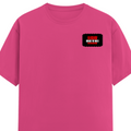 Female Classic Crew T-Shirt | Regular Fit Women's | 180 GSM Bio-Washed Cotton Blend | Double Stitched, Pre-Shrunk | Women | Personalized | DTG | Bold | Rebellion | Family Roles (son) | Everyday | Assertive - left pocket - Pink - mockup 3