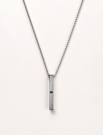 Bar Pendant | Slim, Gender-Neutral | Stainless Steel | Laser Engraved Personalized Necklace | Unisex | Personalized | Bold Typography | Humor | Relationships | Everyday | Humorous - front - mockup 1