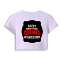 Female Baby Tee | Cropped Fitted | 95% Cotton 5% Spandex | Embroidery Ready | Pre-Shrunk, Stretchable, Breathable | Women's | Personalized | Embroidery | Bold Typography | Humor | Relationships | Everyday | Humorous - back - Lavender - mockup 2