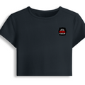 Female Baby Tee | Cropped Fitted | 95% Cotton 5% Spandex | Embroidery Ready | Pre-Shrunk, Stretchable, Breathable | Women's | Personalized | Embroidery | Bold Typography | Humor | Relationships | Everyday | Humorous - left pocket - Navy Blue - mockup 3