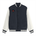 Varsity Jacket | Unisex Fit | 100% Cotton, 300 GSM | Button Closure, Front Pockets | Adults | Personalized | Embroidery | Bold Typography | Humor | Relationships | Everyday | Humorous - right pocket - Navy Blue - mockup 2