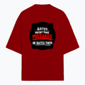 Terry Oversized Tee | Oversized Fit | 260 GSM Terry Cotton Blend | DTF Print Ready | Breathable, Durable, Soft | Unisex Adult | Personalized | DTF | Bold Typography | Humor | Relationships | Everyday | Humorous - front - Red - mockup 1