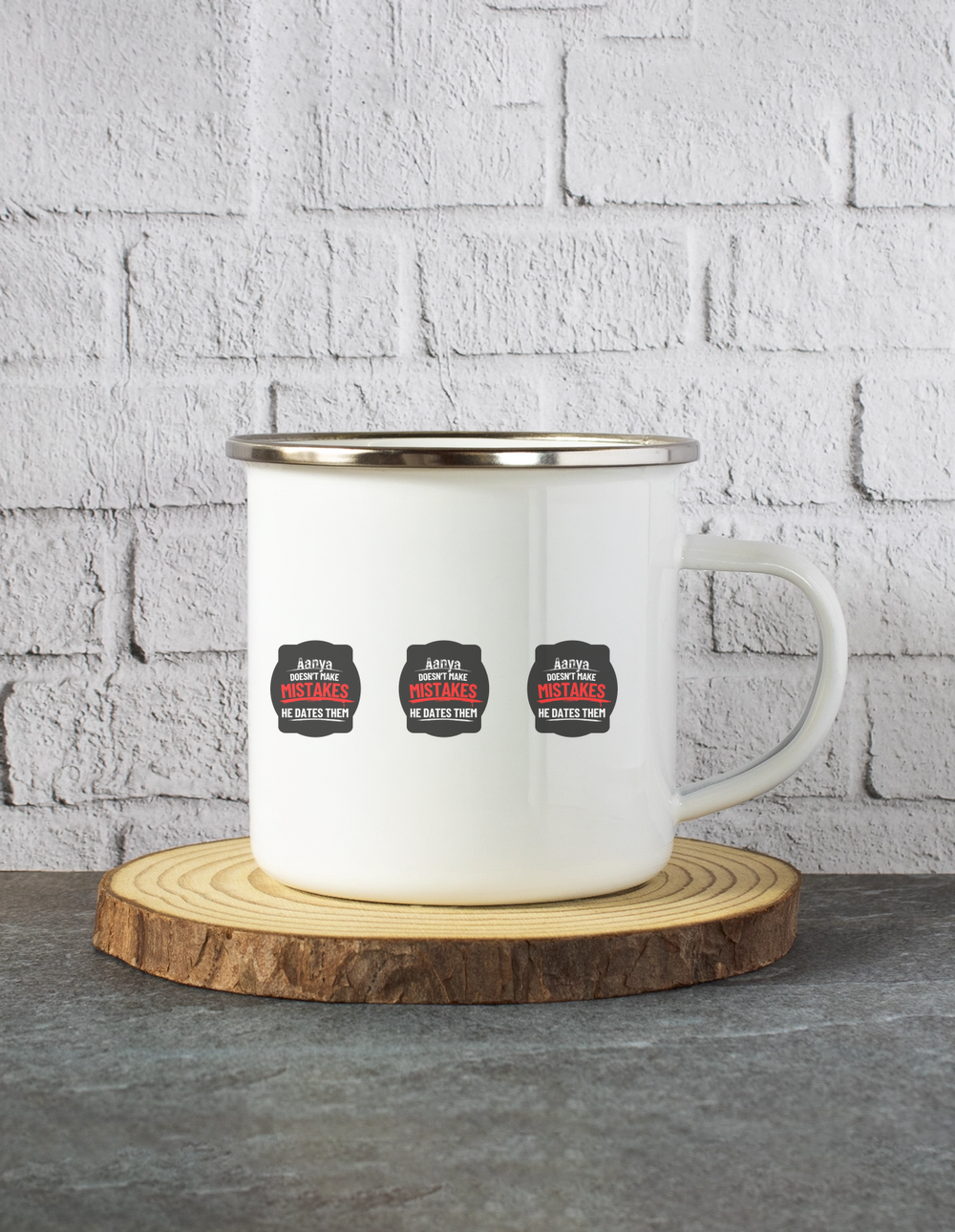White Enamel Mugs | 11 Oz | Enamel Coated Stainless Steel | Dishwasher Safe, Shatterproof | Unisex | Personalized | Bold Typography | Humor | Relationships | Everyday | Humorous - front - mockup 1