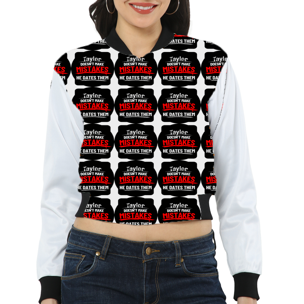 Women's Bomber Jacket | All-Over Print | Premium Poly Brushed Fleece | Ribbed Trim, Zipper Closure | Women | Personalized | Bold Typography | Humor | Relationships | Everyday | Humorous - front - White - mockup 1