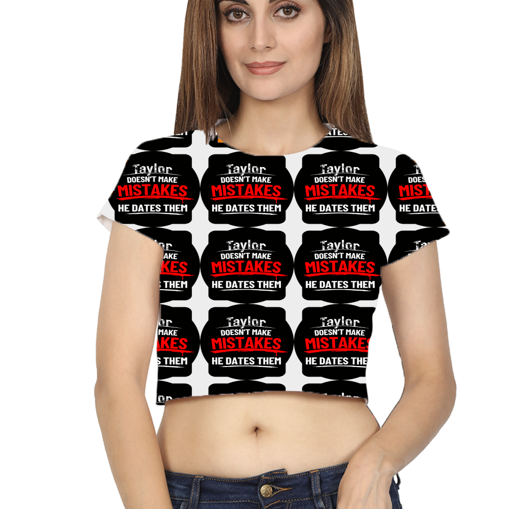 Female Womens Crop Top | Regular Fit | Spun Polyester AOP | Fade-Proof & Comfortable | Women's | Personalized | Bold Typography | Humor | Relationships | Everyday | Humorous - front - White - mockup 1