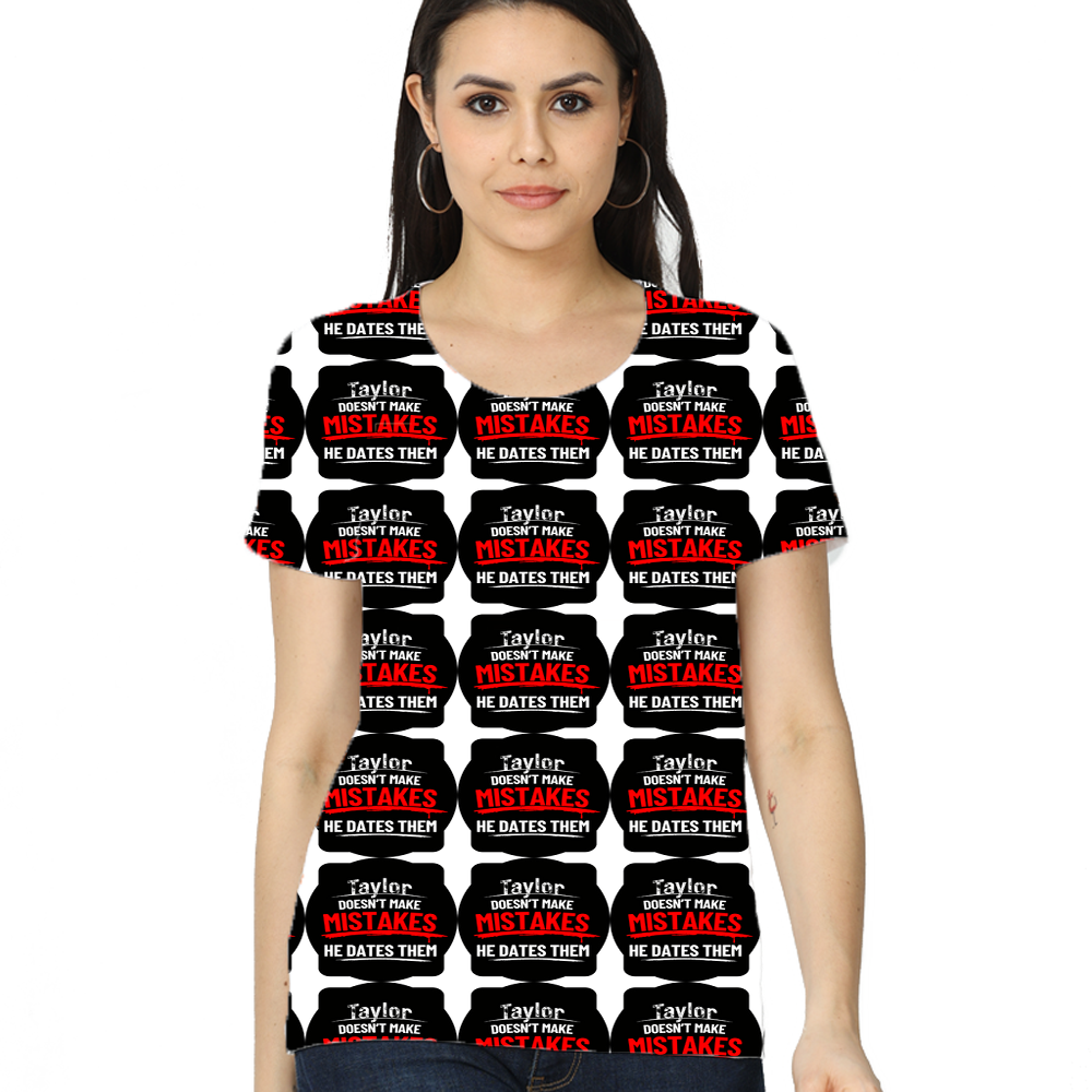 Women's All-Over Print T-Shirt | Regular Fit | 180 GSM Spun Polyester | Fade-Proof Dye-Sublimation | Ladies | Personalized | Bold Typography | Humor | Relationships | Everyday | Humorous - front - White - mockup 1