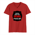 Men's V-Neck T-Shirt | Regular Fit | 180 GSM Bio-Washed Cotton | DTG Print | Durable | Personalized | DTG | Bold Typography | Humor | Relationships | Everyday | Humorous - front - Red - mockup 1