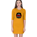 Female T-Shirt Dress | Women's Regular Fit | 180 GSM Bio-Washed Cotton | Pockets, Double Stitched | Casual Wear | Personalized | DTG | Bold Typography | Humor | Relationships | Everyday | Humorous - front - Golden Yellow - mockup 1