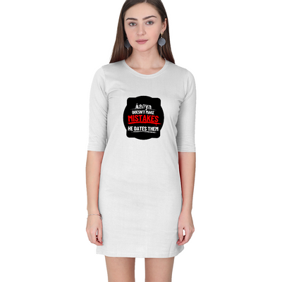 Female T-Shirt Dress | Women's Regular Fit | 180 GSM Bio-Washed Cotton | Pockets, Double Stitched | Casual Wear | Personalized | DTG | Bold Typography | Humor | Relationships | Everyday | Humorous - front - White - mockup 1