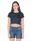 Women's Crop Top | Regular Fit | 180 GSM Bio-Washed Cotton | DTF Print Ready | Durable | Pre-Shrunk | Personalized | DTF | Bold Typography | Humor | Relationships | Everyday | Humorous - left pocket - Navy Blue - mockup 3