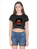 Female Crop Top | Regular Fit | 180 GSM Bio-Washed Cotton | Double Stitched, Ribbed Neck | Women | Personalized | Embroidery | Bold Typography | Humor | Relationships | Everyday | Humorous - front - Black - mockup 1