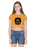 Female Crop Top | Regular Fit | 180 GSM Bio-Washed Cotton | Double Stitched, Ribbed Neck | Women | Personalized | Embroidery | Bold Typography | Humor | Relationships | Everyday | Humorous - front - Golden Yellow - mockup 1