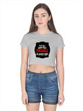 Female Crop Top | Regular Fit | 180 GSM Bio-Washed Cotton | Double Stitched, Ribbed Neck | Women | Personalized | Embroidery | Bold Typography | Humor | Relationships | Everyday | Humorous - front - Grey Melange - mockup 1