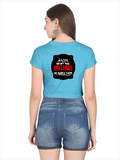 Female Crop Top | Regular Fit | 180 GSM Bio-Washed Cotton | Double Stitched, Ribbed Neck | Women | Personalized | Embroidery | Bold Typography | Humor | Relationships | Everyday | Humorous - back - SkyBlue - mockup 2