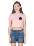 Female Crop Top | Regular Fit | 180 GSM Bio-Washed Cotton | Double Stitched, Ribbed Neck | Women | Personalized | Embroidery | Bold Typography | Humor | Relationships | Everyday | Humorous - left pocket - Light Baby Pink - mockup 3